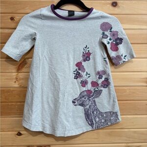 Charming Gray Kids Tee with Deer and Floral Design